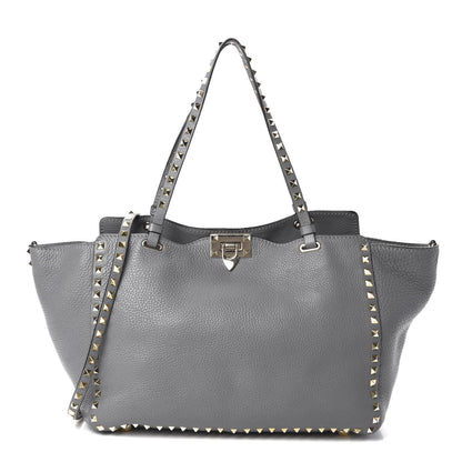 Valentino Garavani Pebbled Calfskin Medium Rockstud Tote Grey 1 of 9