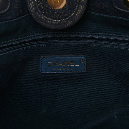 Chanel Lurex Canvas Small Deauville Tote Navy Blue Gold 6 of 11