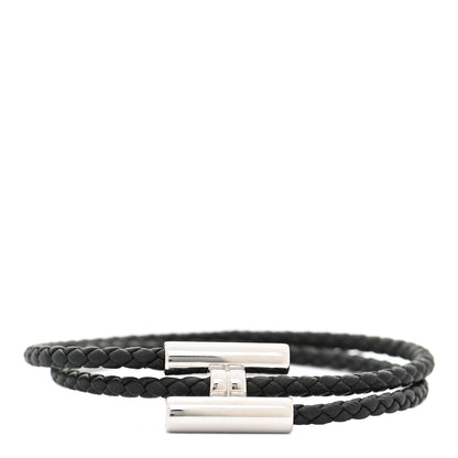 Hermes Swift Double Wrap Cord Tournis Tresse Bracelet Black 1 of 5