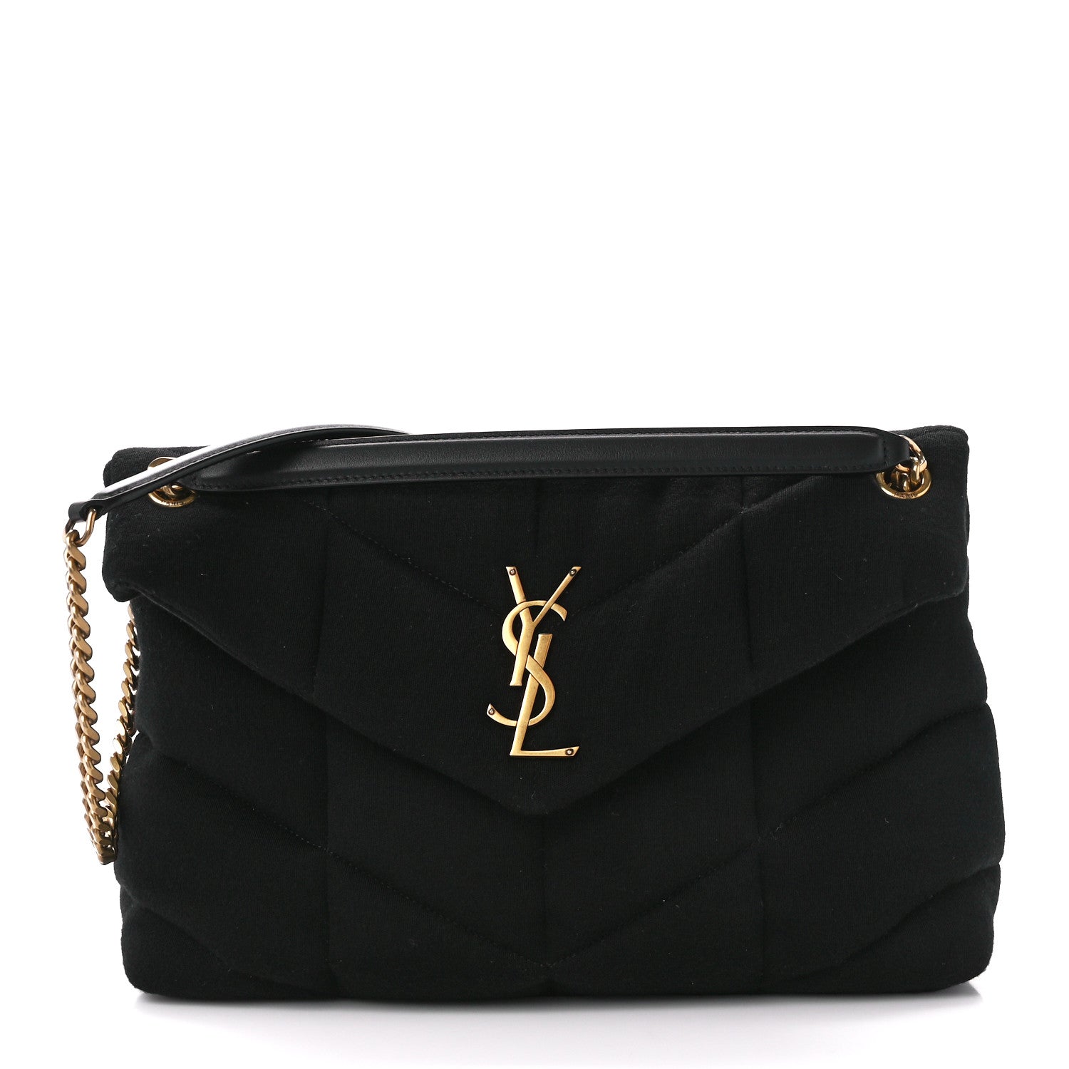 Saint Laurent Wool Jersey Quilted Medium Loulou Puffer Monogram Chain Black 1 of 10