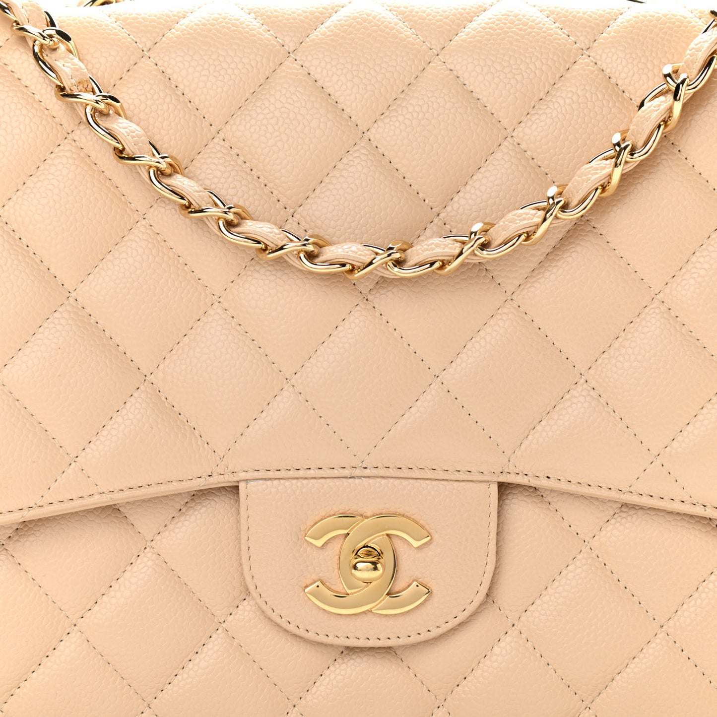 Caviar Quilted Jumbo Single Flap Beige