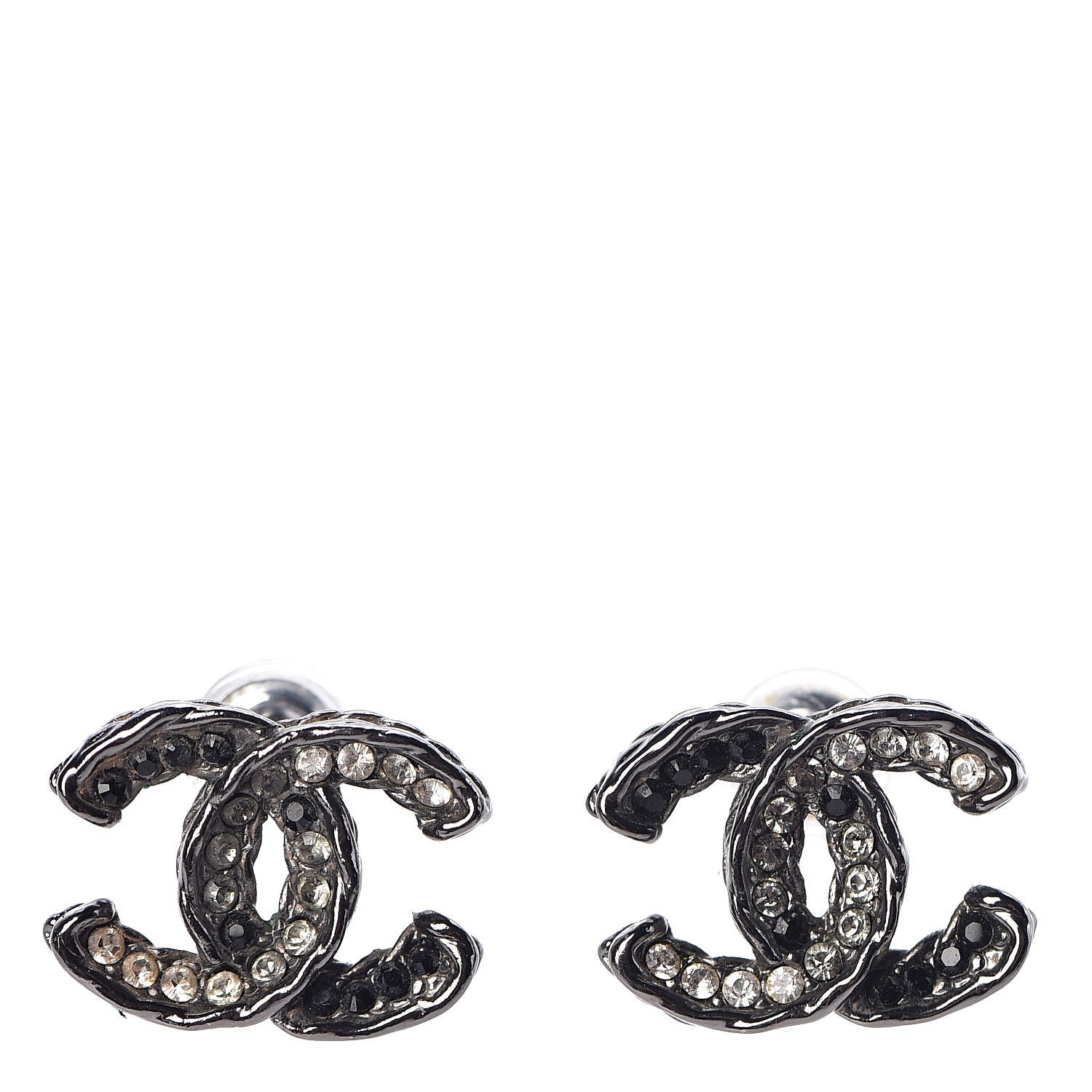 Chanel Ruthenium Crystal CC Earrings Silver Black 1 of 6