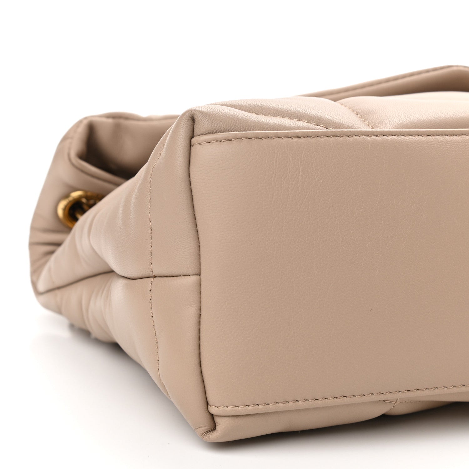 Saint Laurent Lambskin Quilted Small Loulou Puffer Monogram Chain Satchel Dark Beige 9 of 11