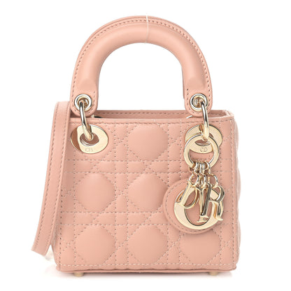 Christian Dior Lambskin Cannage Micro Lady Dior Rose De Vents 1 of 9