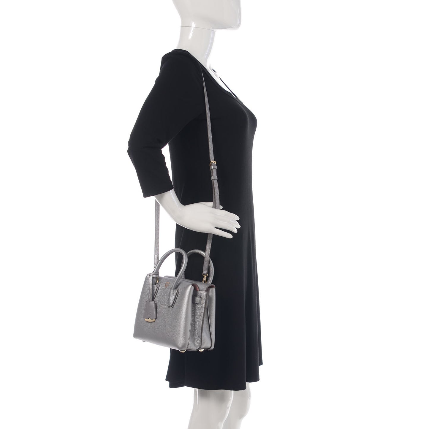 Metallic Grained Calfskin Mini Milla Tote Spike Silver