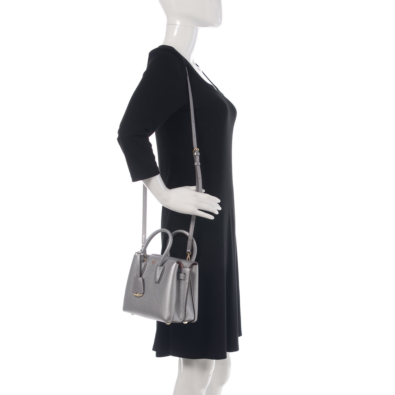 MCM Metallic Grained Calfskin Mini Milla Tote Spike Silver 2 of 9