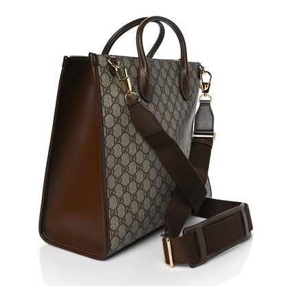 Gucci GG Supreme Monogram Azalea Calfskin Medium Retro Interlocking G Tote Bag Beige Ebony Brown Sugar 3 of 11