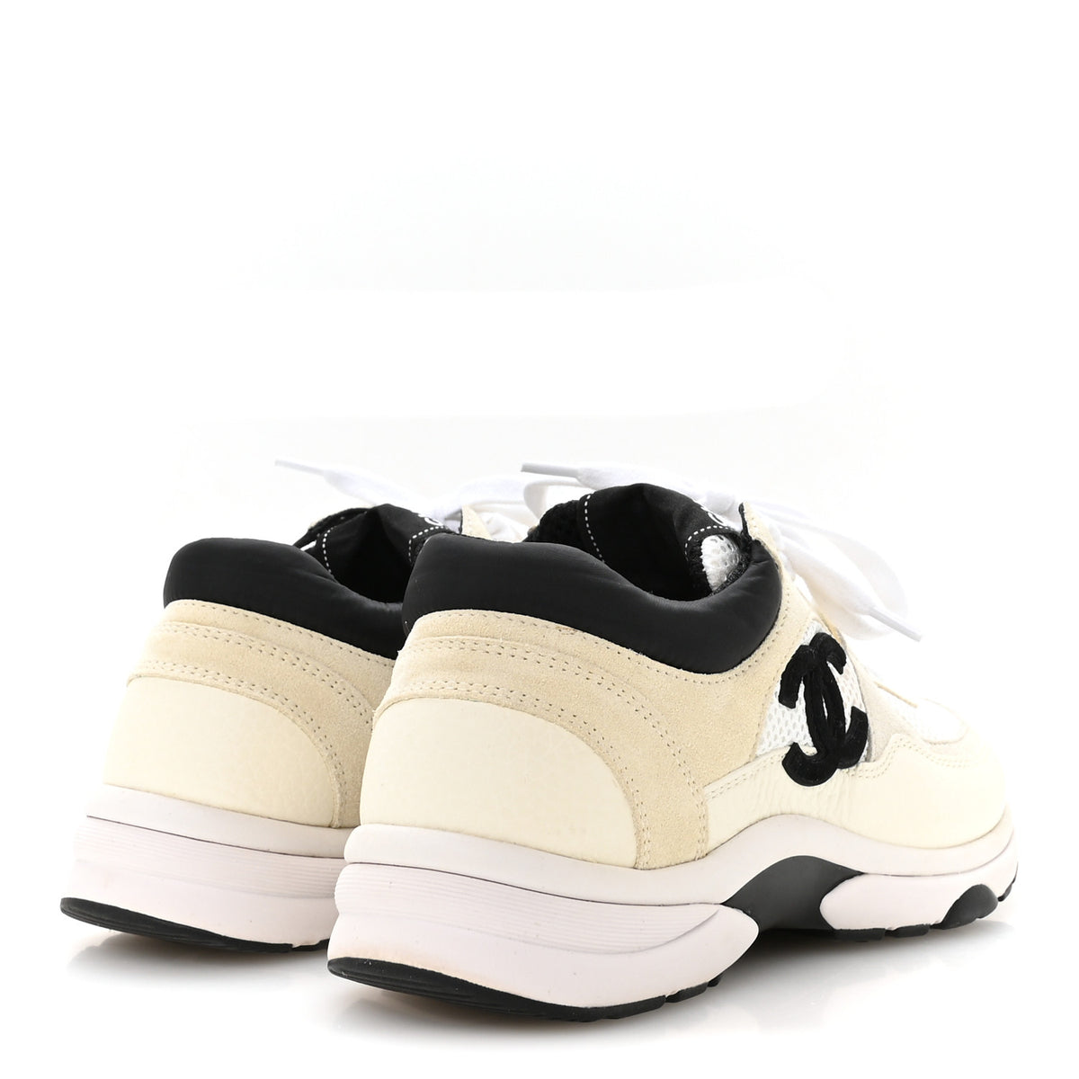Chanel Mesh Suede Calfskin Grained Calfskin Womens CC Sneakers 36 White Black 5 of 8