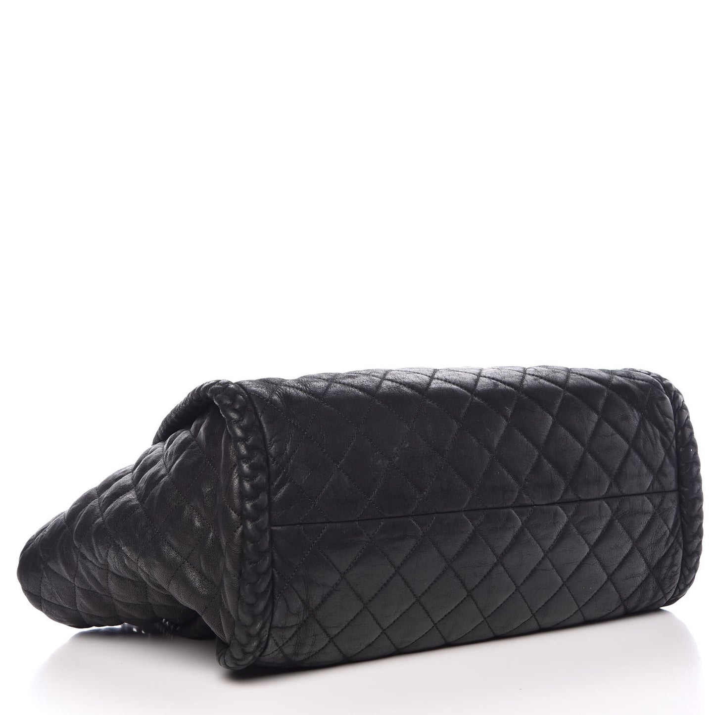 Washed Lambskin Quilted Studded CC Large Tote Black