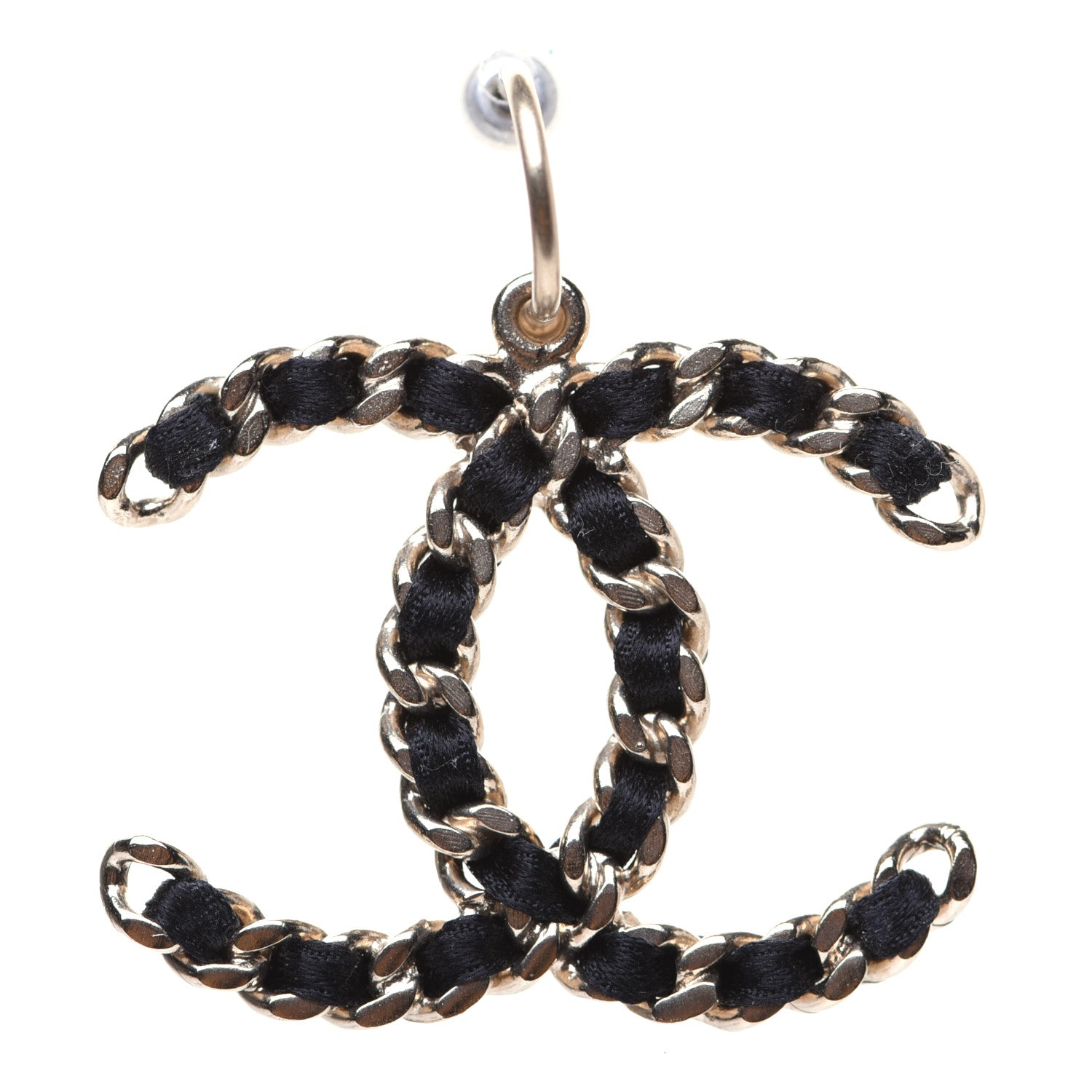 Chanel Satin CC Chain Earrings Light Gold Black 6 of 7