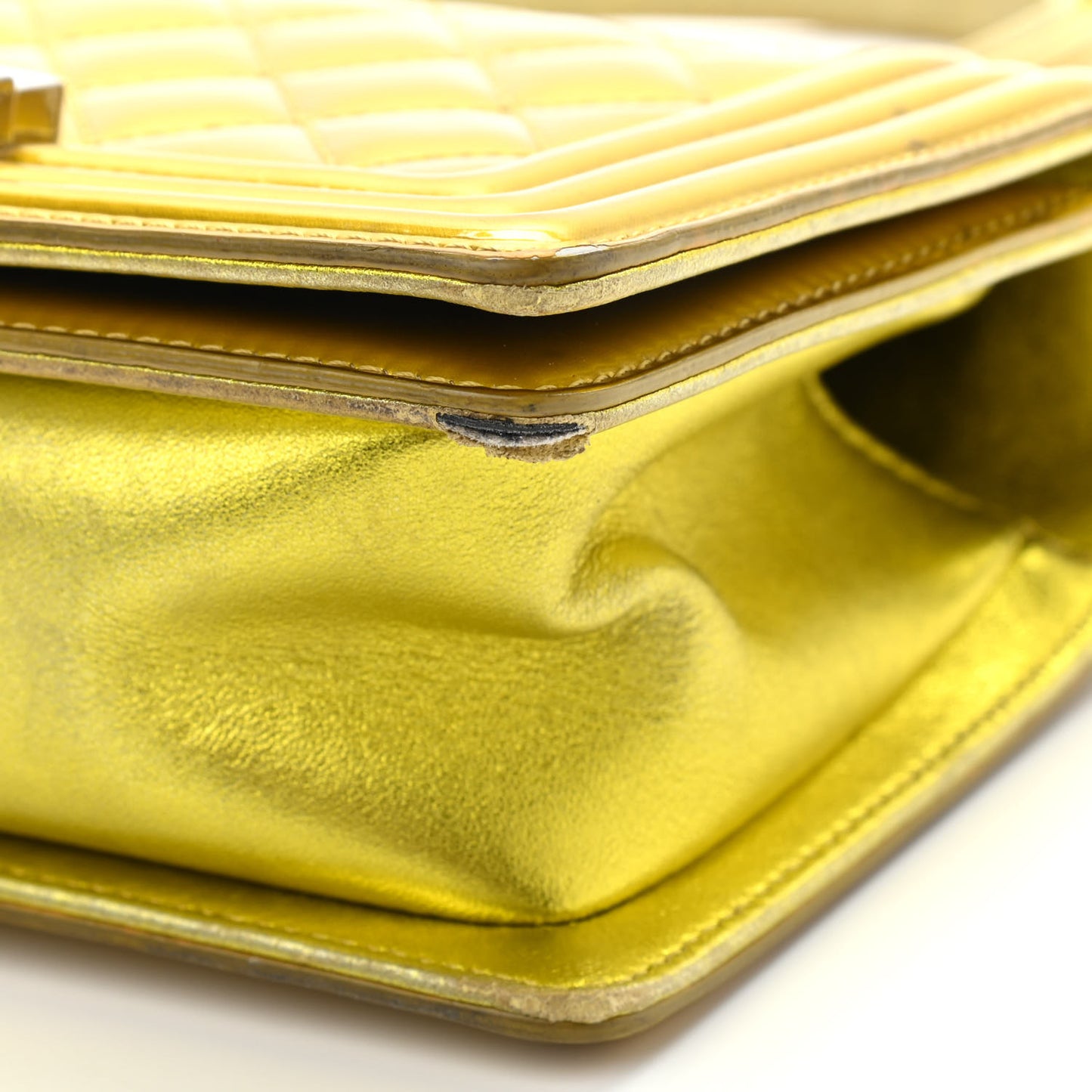 Metallic Patent Calfskin Quilted Small Boy Flap Yellow
