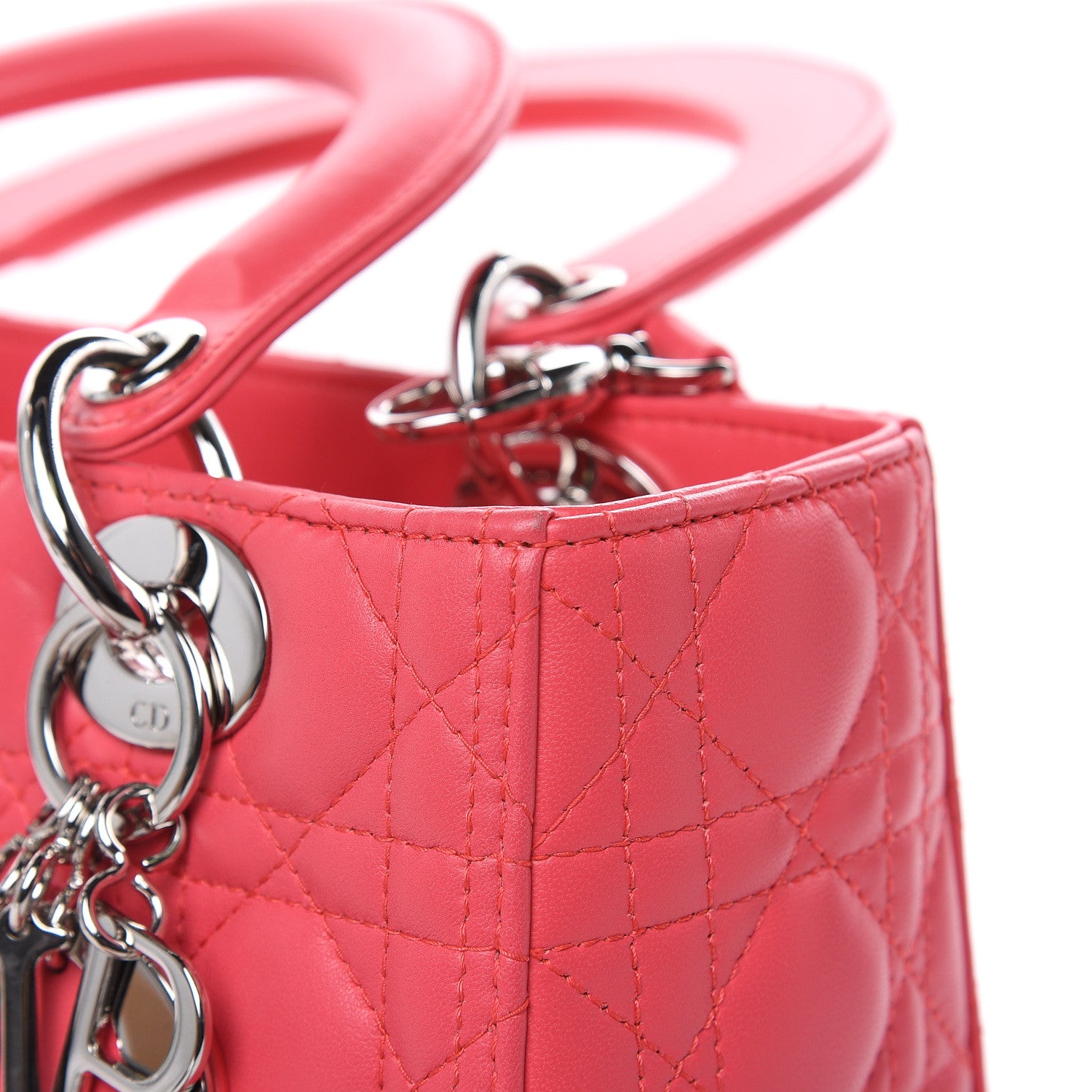 Christian Dior Lambskin Cannage Medium Lady Dior Coral 10 of 11