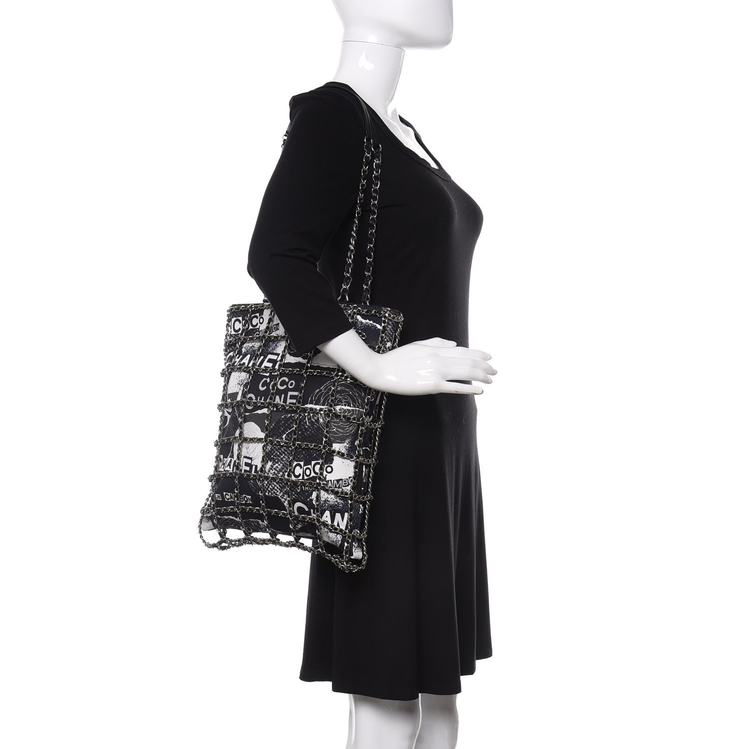 Chanel Canvas Large Shopping Chain Tote Black White 2 of 9