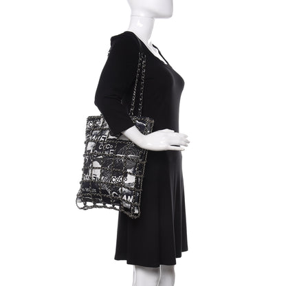 Chanel Canvas Large Shopping Chain Tote Black White 2 of 9