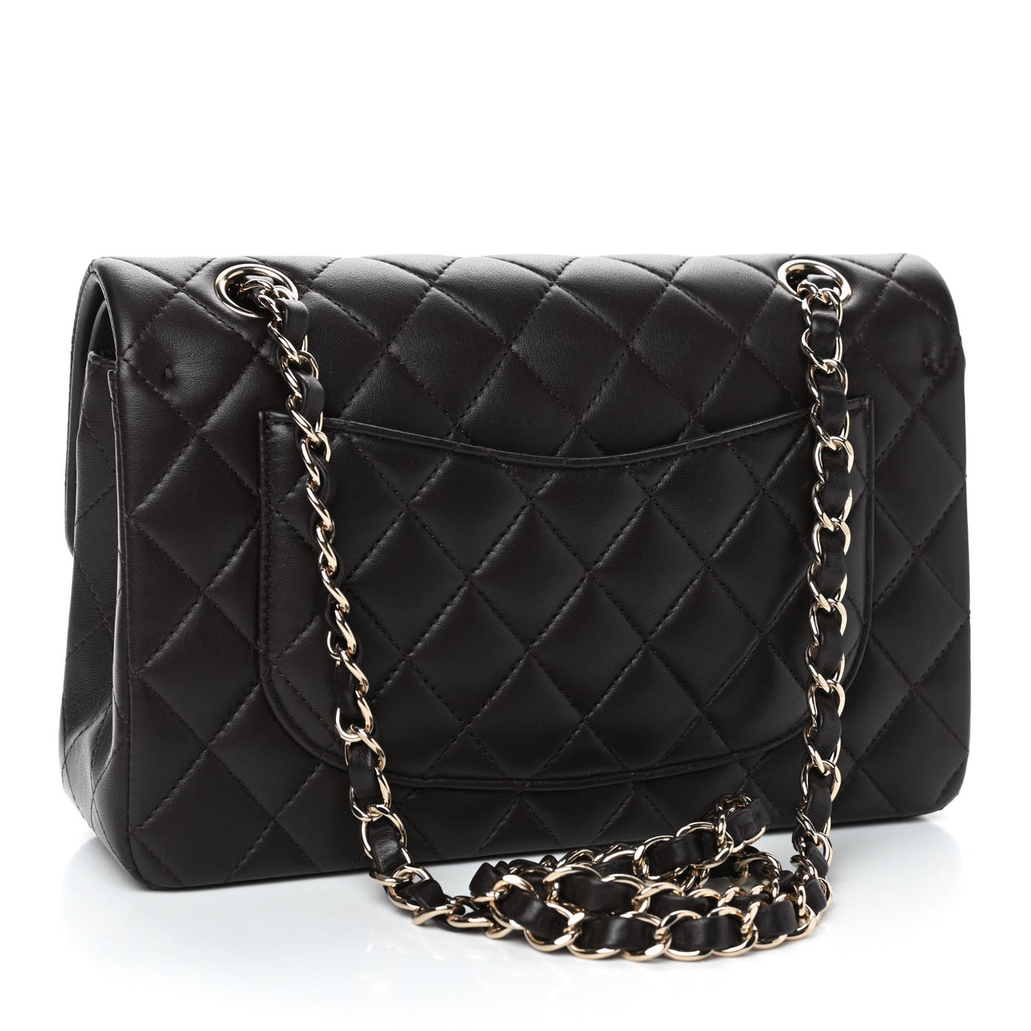 Lambskin Quilted Small Double Flap Dark Brown