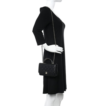 Chanel Lambskin Quilted Top Handle Wallet On Chain WOC Black 2 of 10