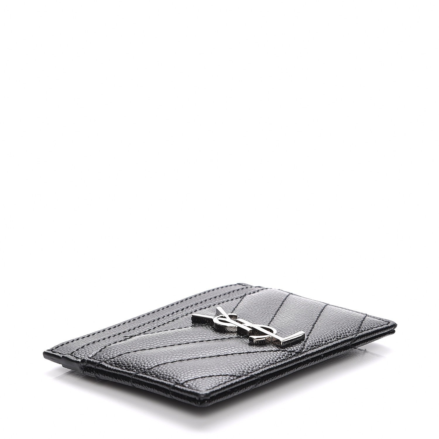 Saint Laurent Grain De Poudre Matelasse Chevron Monogram Credit Card Case Black 4 of 8