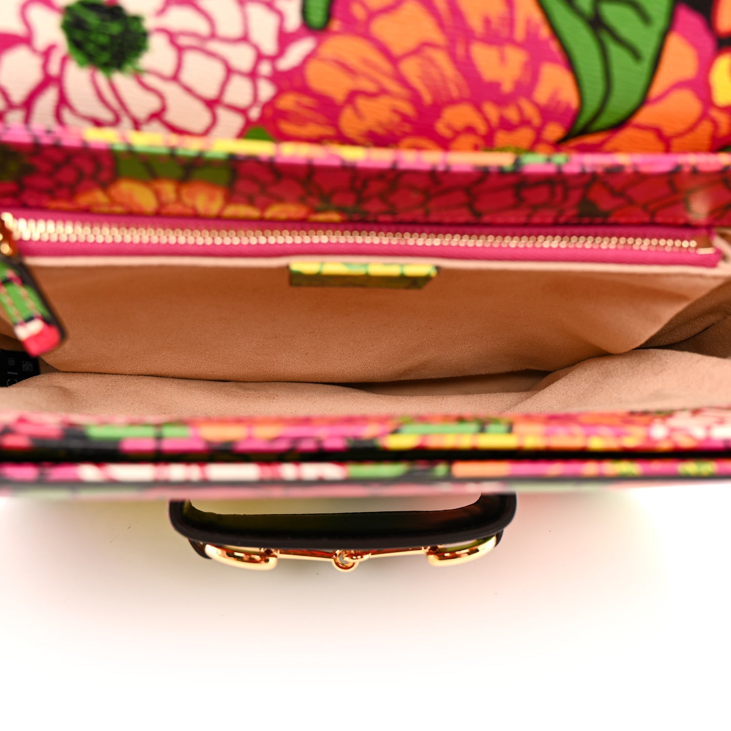 X KEN SCOTT New Shangai Calfskin Pomponica Print Horsebit 1955 Shoulder Bag Multicolor Fuxia Pompon