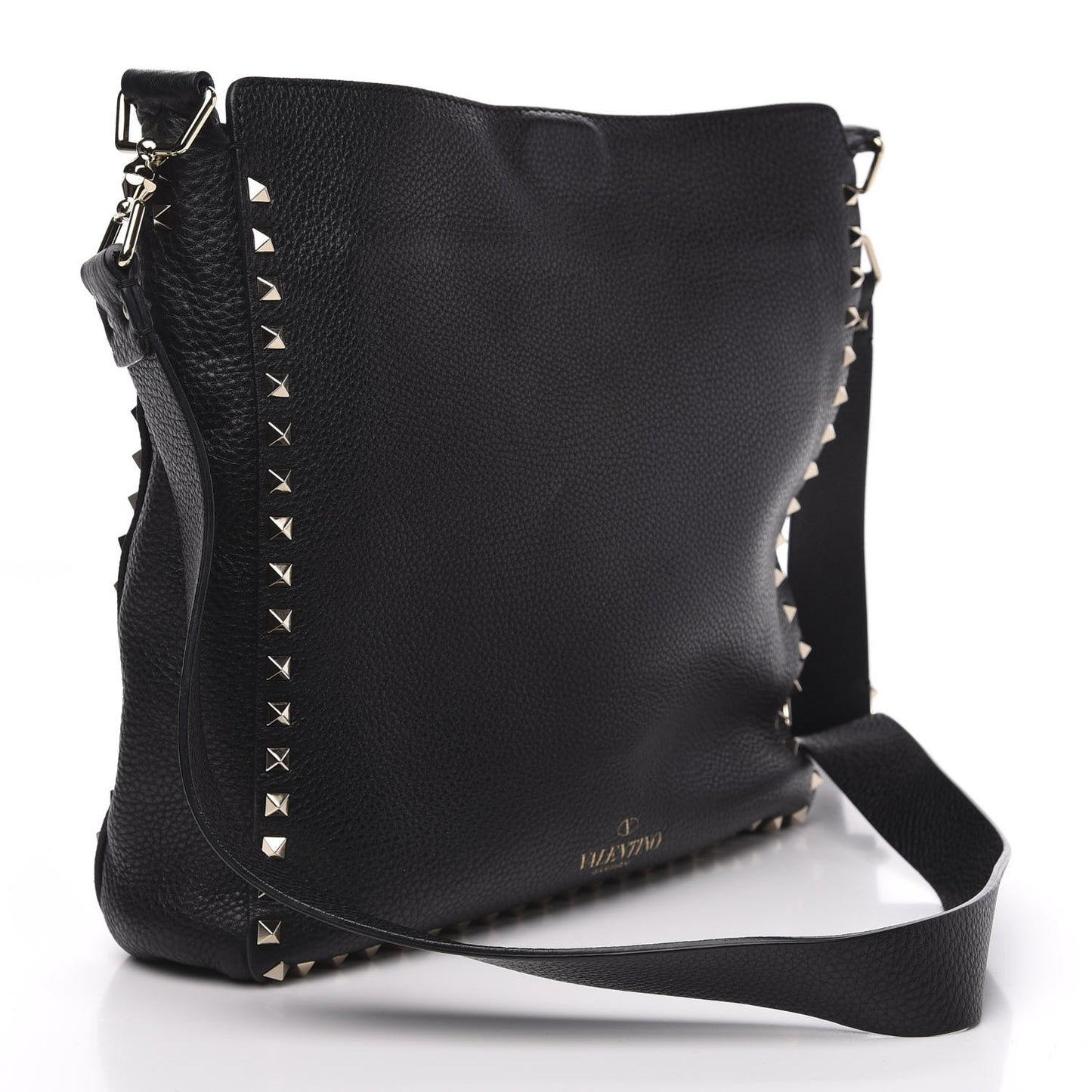 Pebbled Calfskin Large Rockstud Flip-Lock Messenger Bag Black