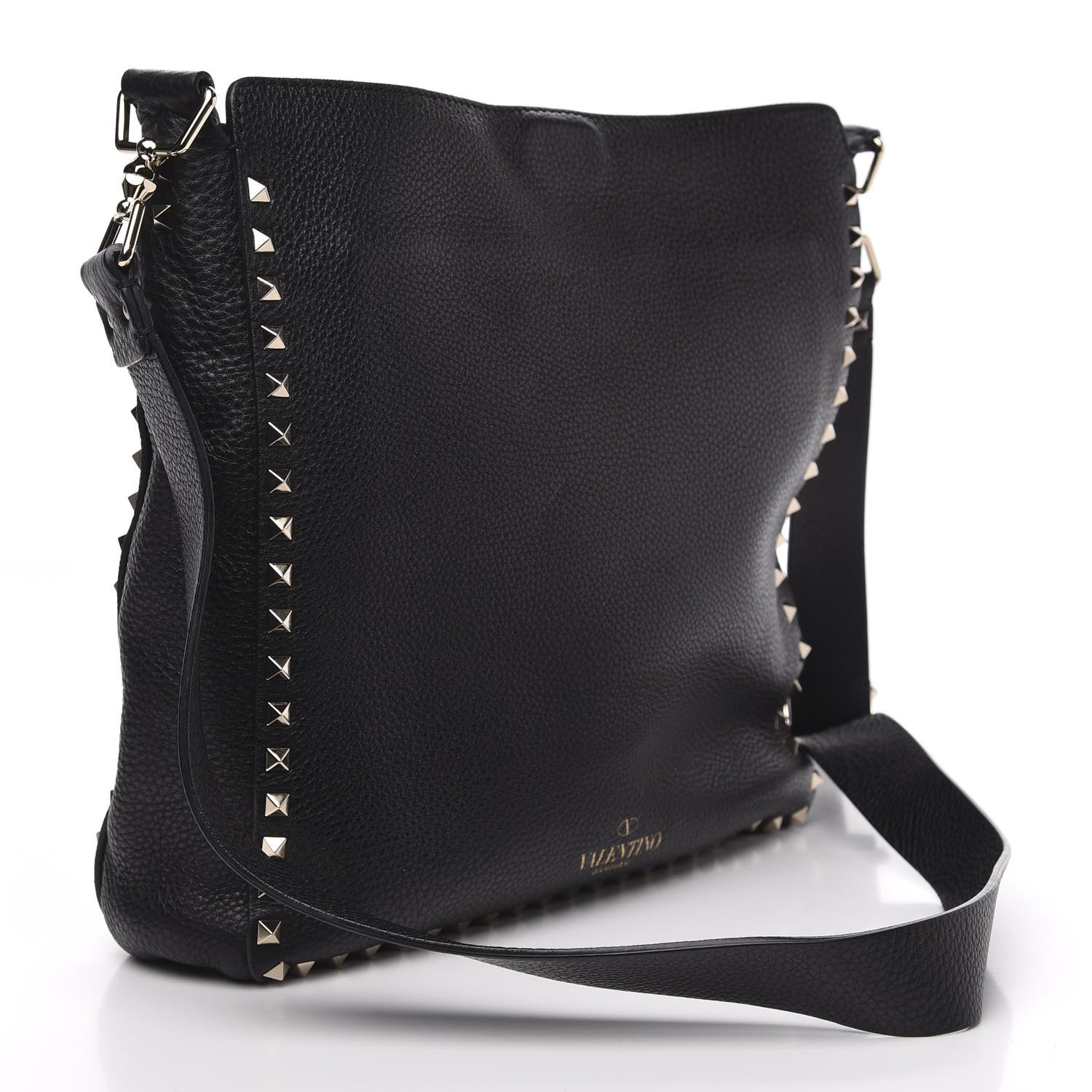 Valentino Garavani Pebbled Calfskin Large Rockstud Flip-Lock Messenger Bag Black 3 of 9