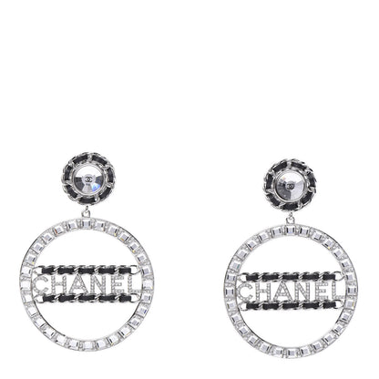 Chanel Crystal Lambskin Chain CC Hoop Clip On Earrings Black Silver 1 of 5