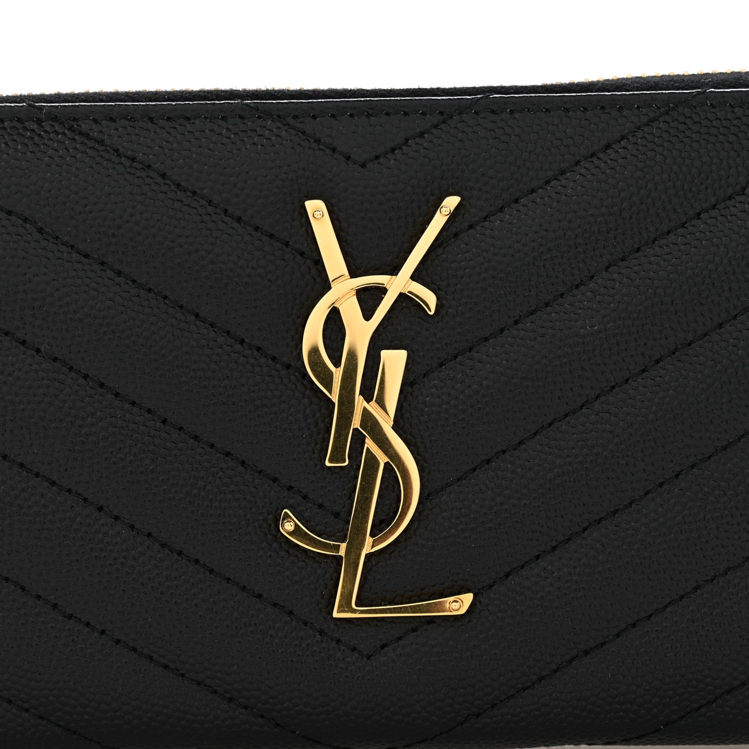 Saint Laurent Grain De Poudre Matelasse Chevron Monogram Zip Around Wallet Black 10 of 10
