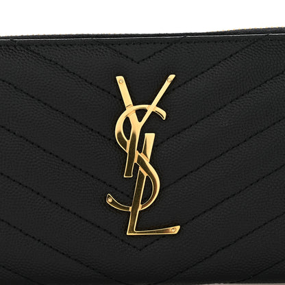 Saint Laurent Grain De Poudre Matelasse Chevron Monogram Zip Around Wallet Black 10 of 10