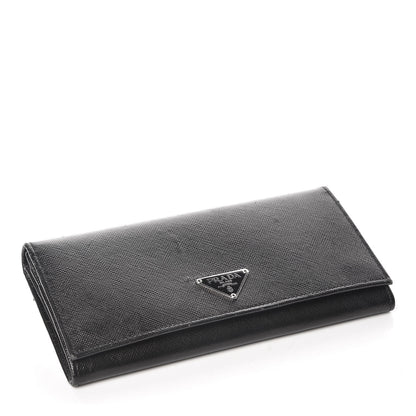 Prada Saffiano Triangle Continental Flap Wallet Black 4 of 12