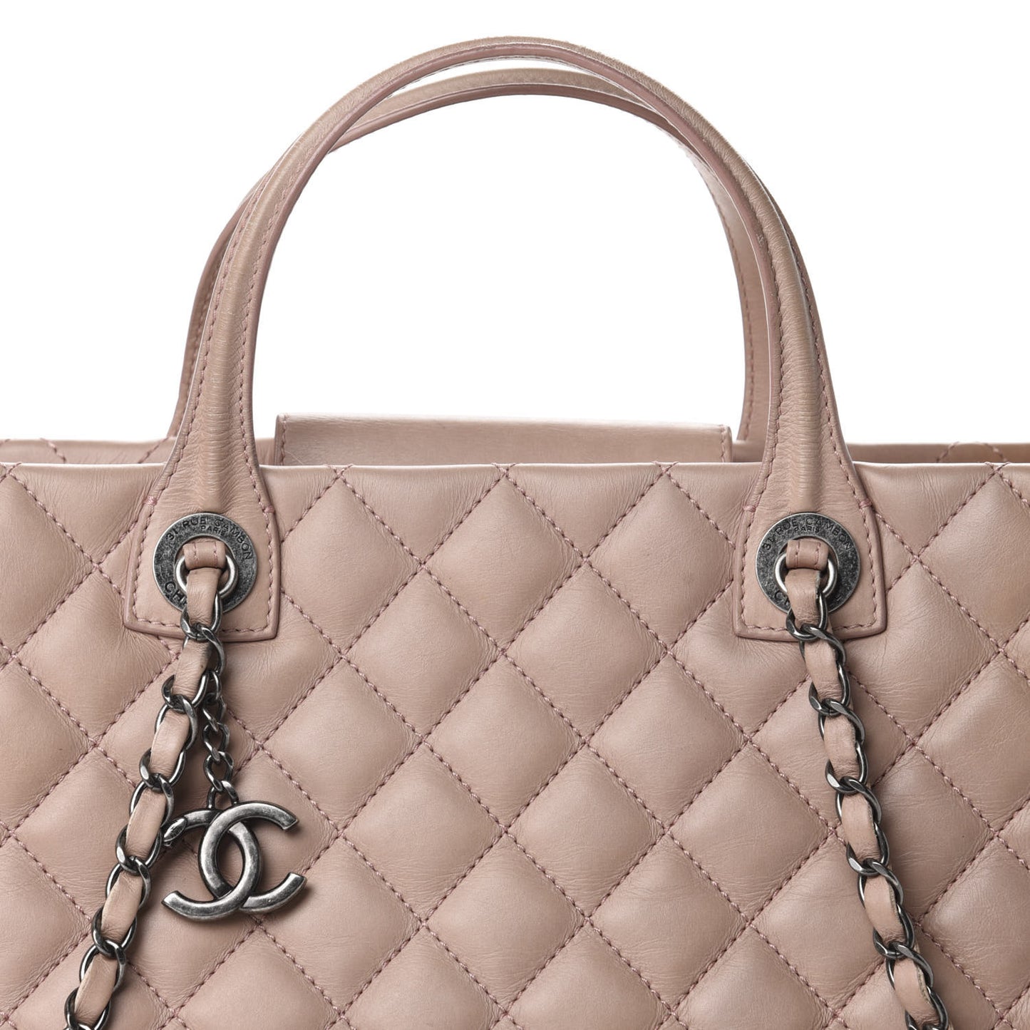 Calfskin Quilted Small Easy Shopping Tote Light Pink