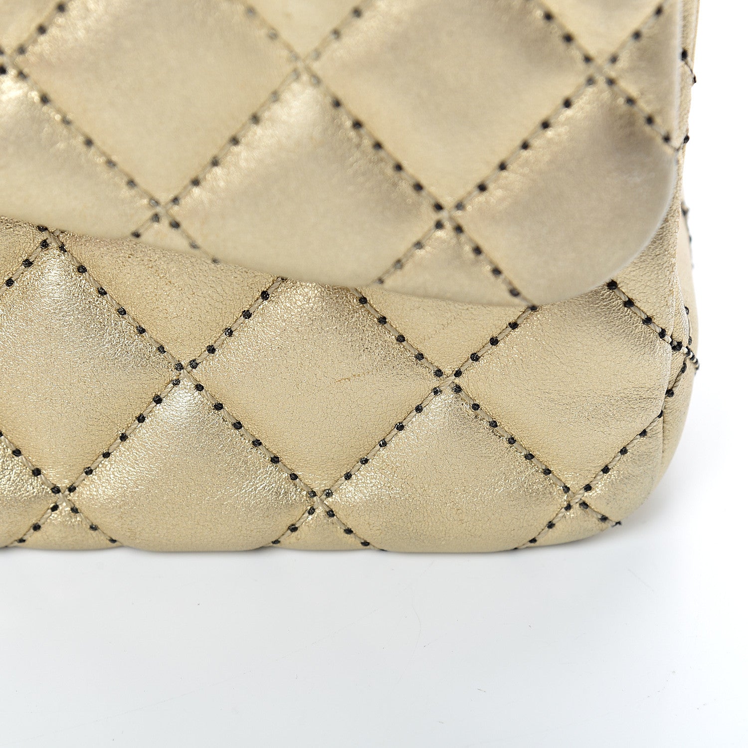 Chanel Metallic Washed Lambskin Quilted Jumbo Double Flap Dark Gold Black 15 of 16