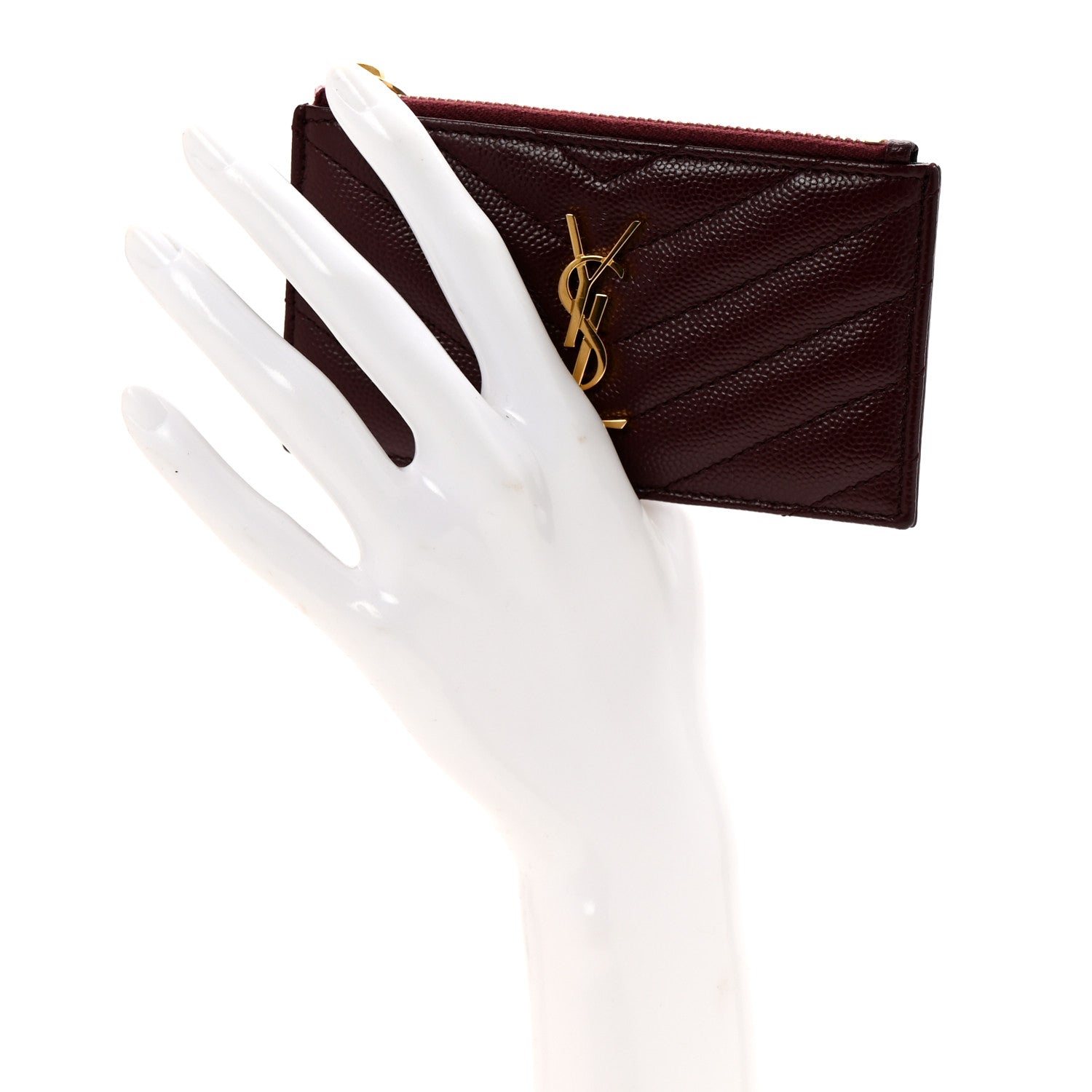 Saint Laurent Monogram Grain de Poudre 5 Fragments Zip Pouch Card Holder Palissandre 2 of 8