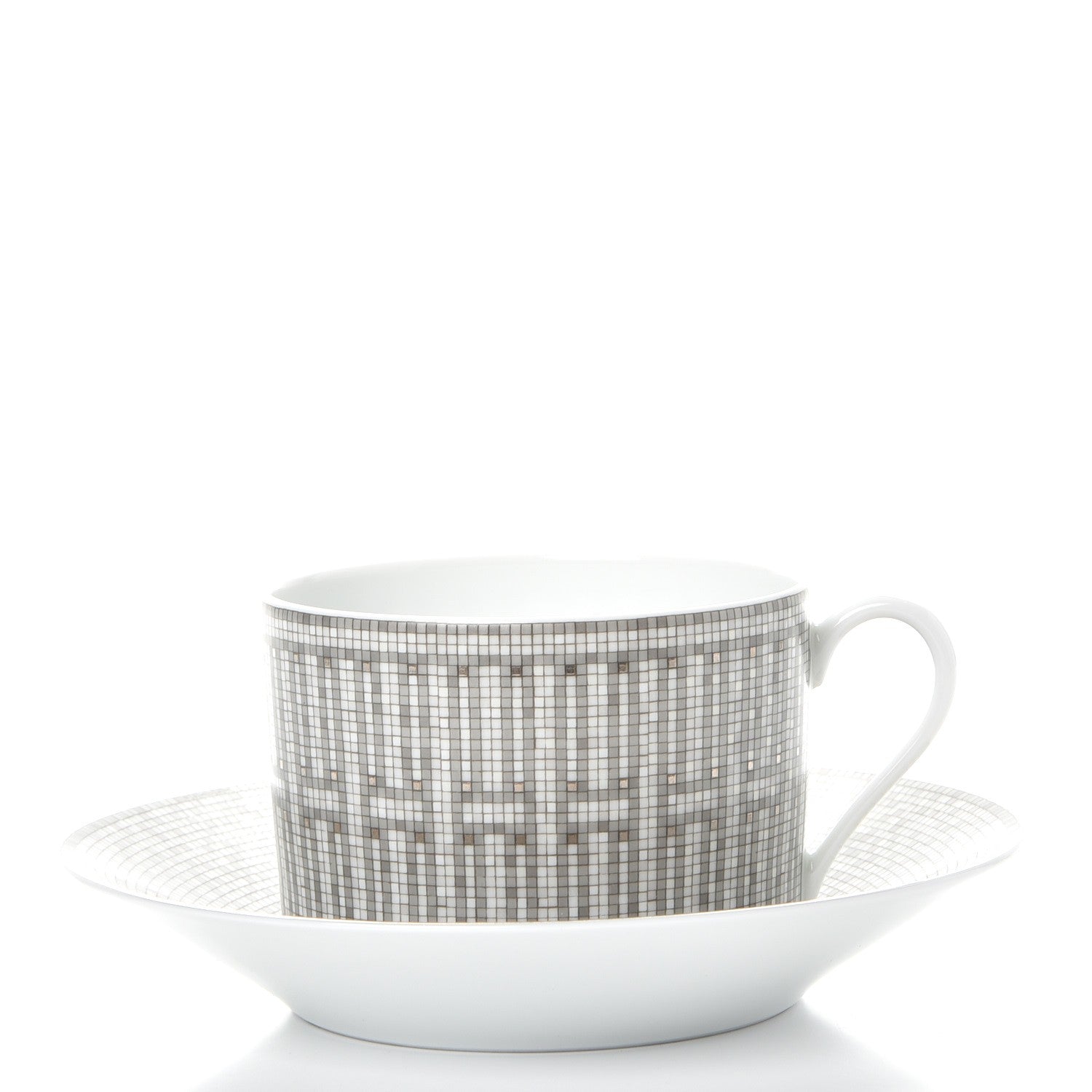 Hermes Porcelain Mosaique Au 24 Breakfast Cup And Saucer Set Of 2 Platine 3 of 27