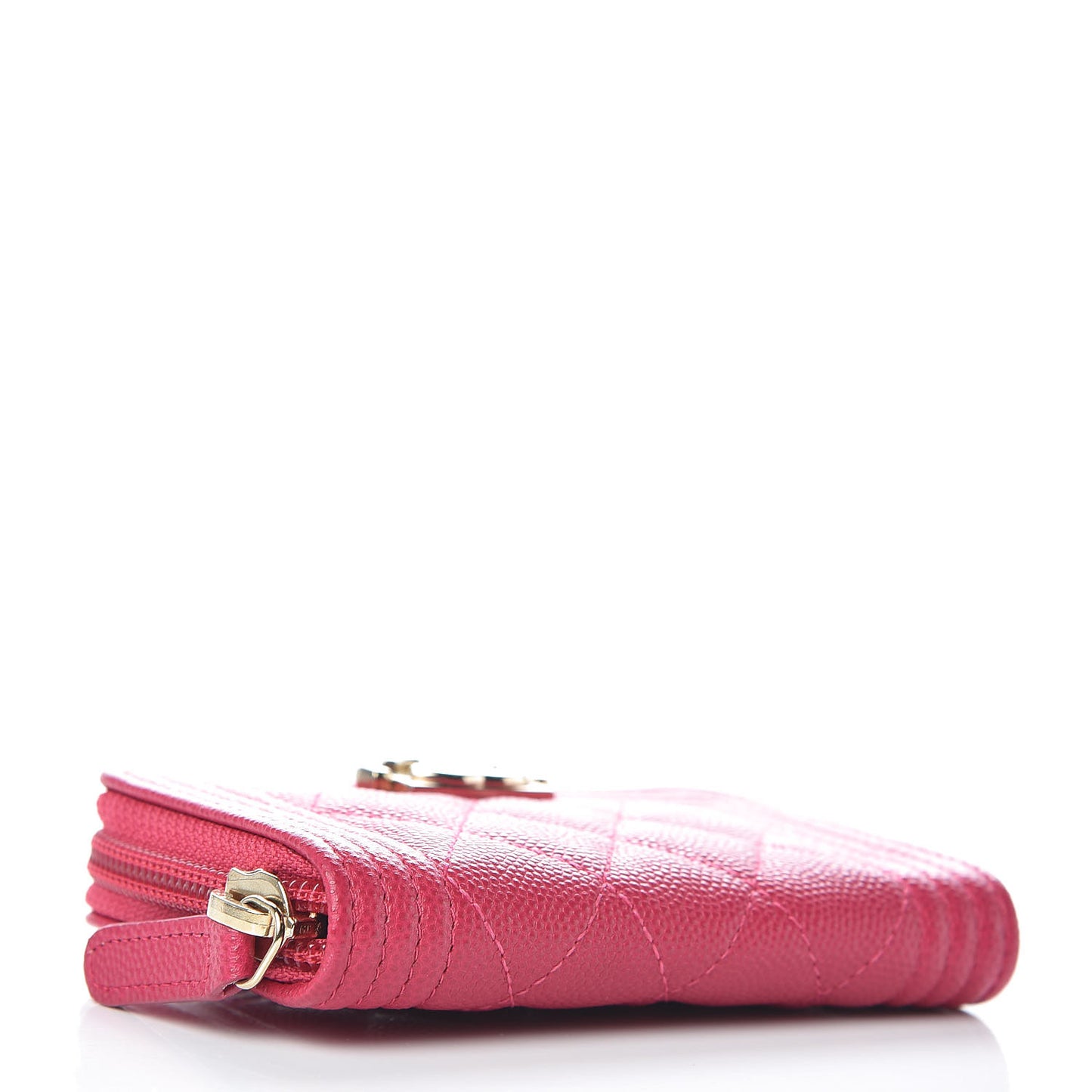 Caviar Quilted Boy Zip Around Coin Purse Wallet Fuchsia