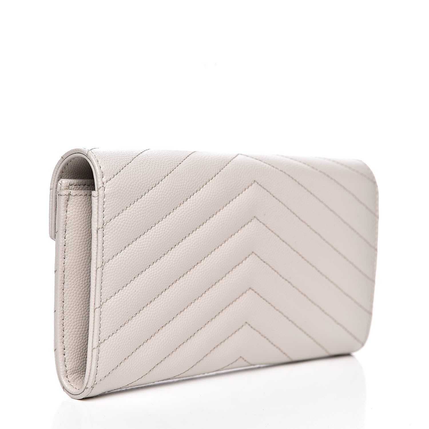 Saint Laurent Grain De Poudre Matelasse Chevron Monogram Flap Wallet Icy White 3 of 10