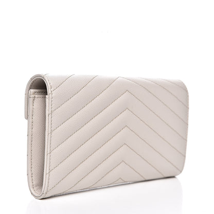 Saint Laurent Grain De Poudre Matelasse Chevron Monogram Flap Wallet Icy White 3 of 10