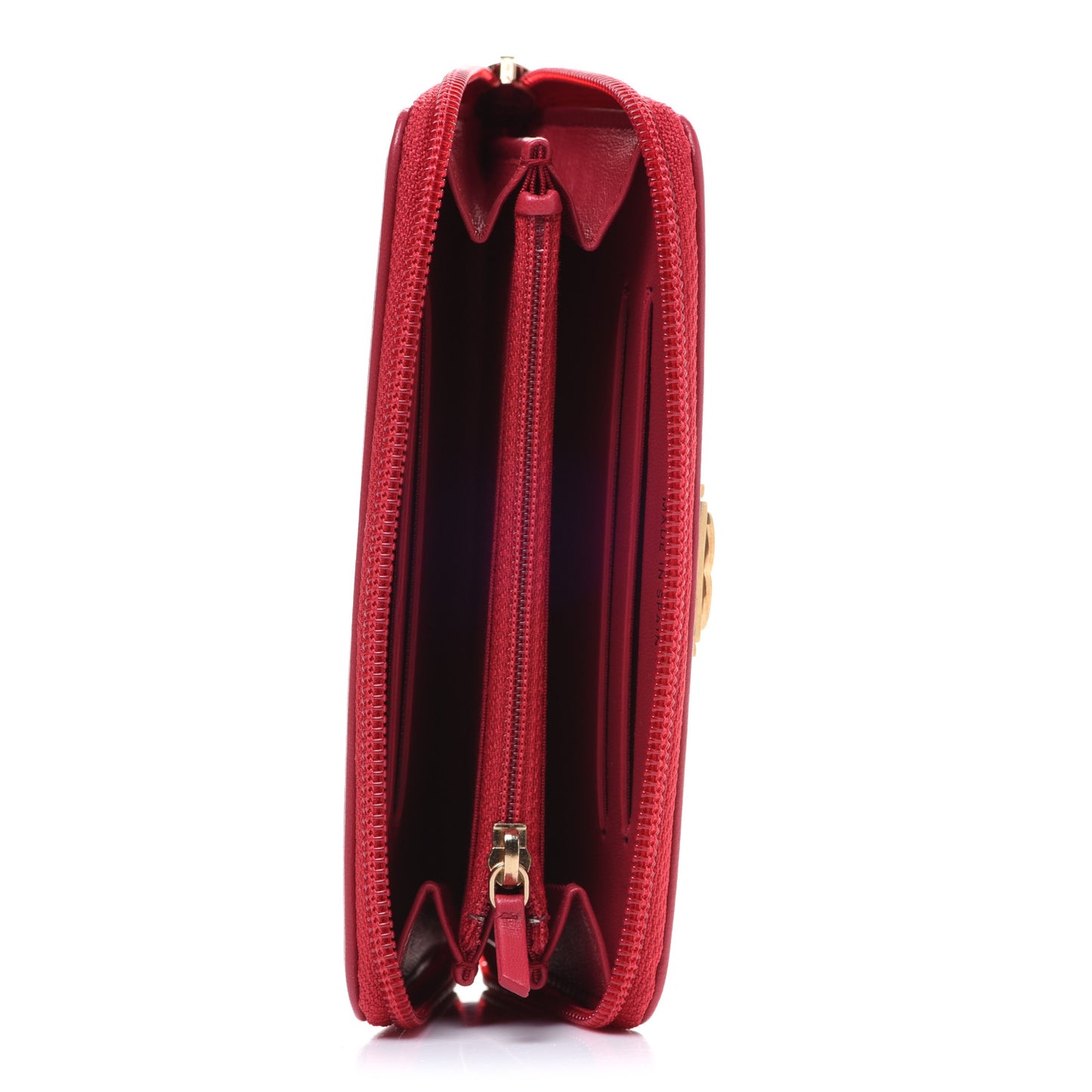 Lambskin Quilted Small Boy Zip Around Wallet Red
