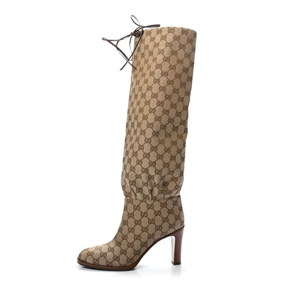 Gucci Monogram Over the Knee Boots 39 Beige Ebony 1 of 6