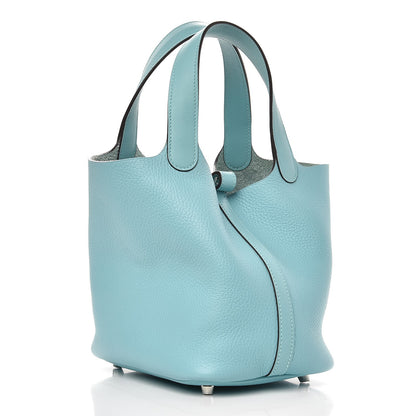 Hermes Taurillon Clemence Picotin Lock 18 PM Bleu Atoll 3 of 8