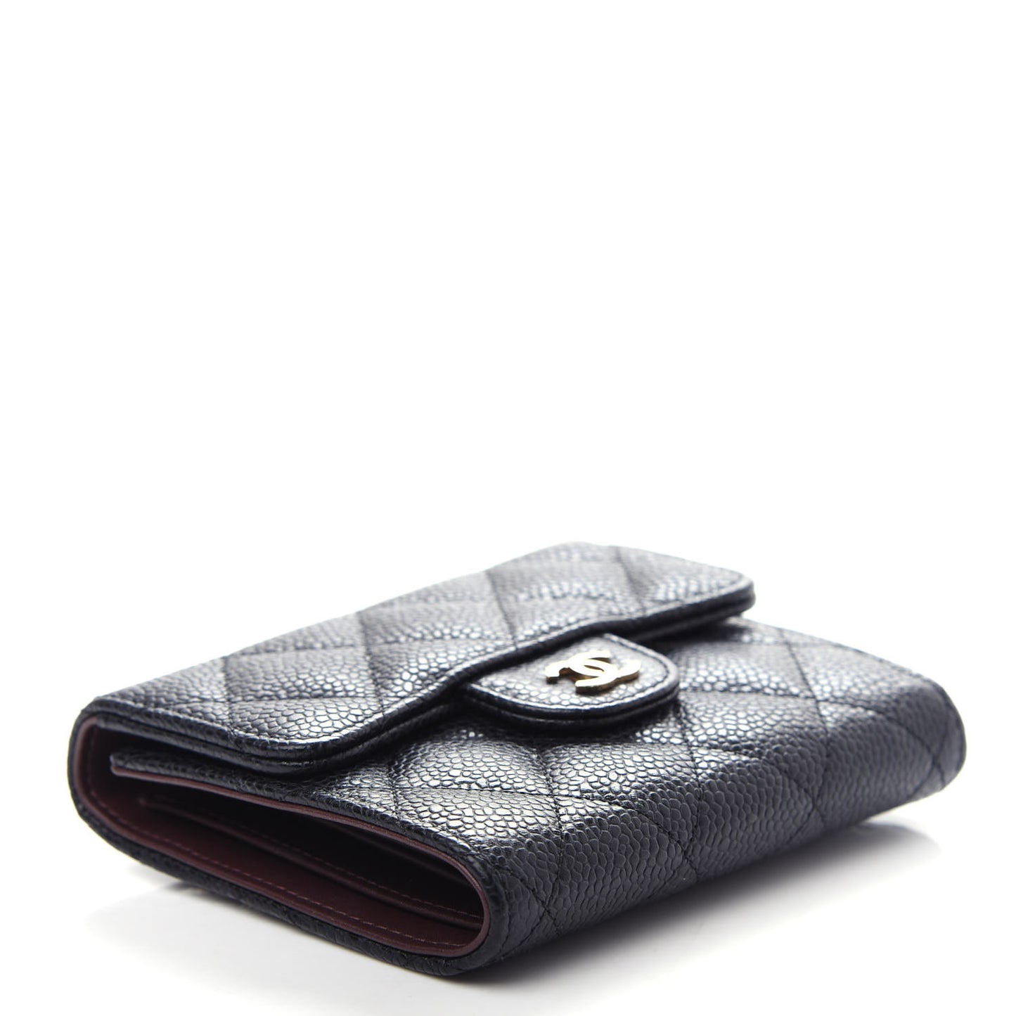 Caviar Quilted Compact Flap Wallet Black
