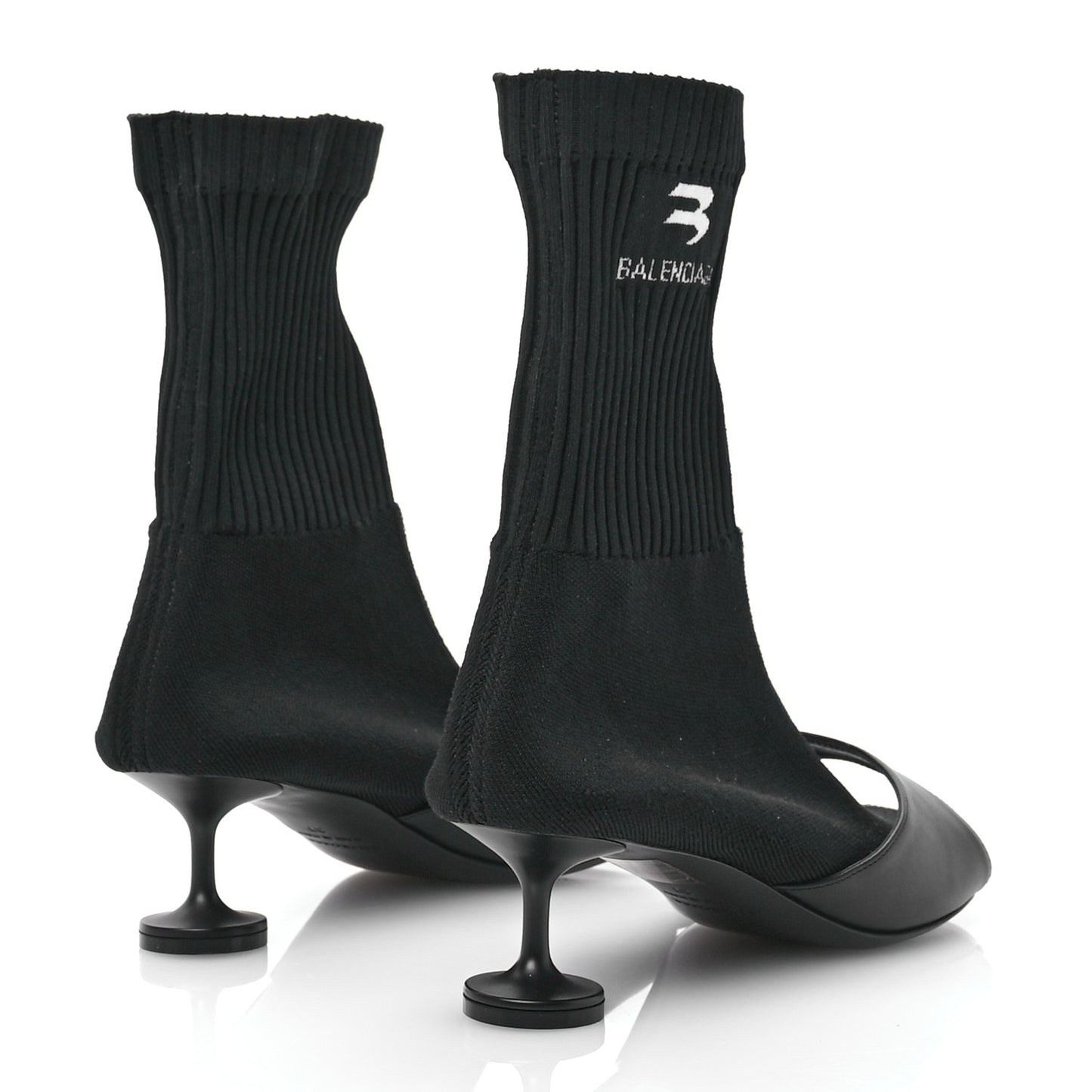 Calfskin Knit Sock Bootie 37 Black
