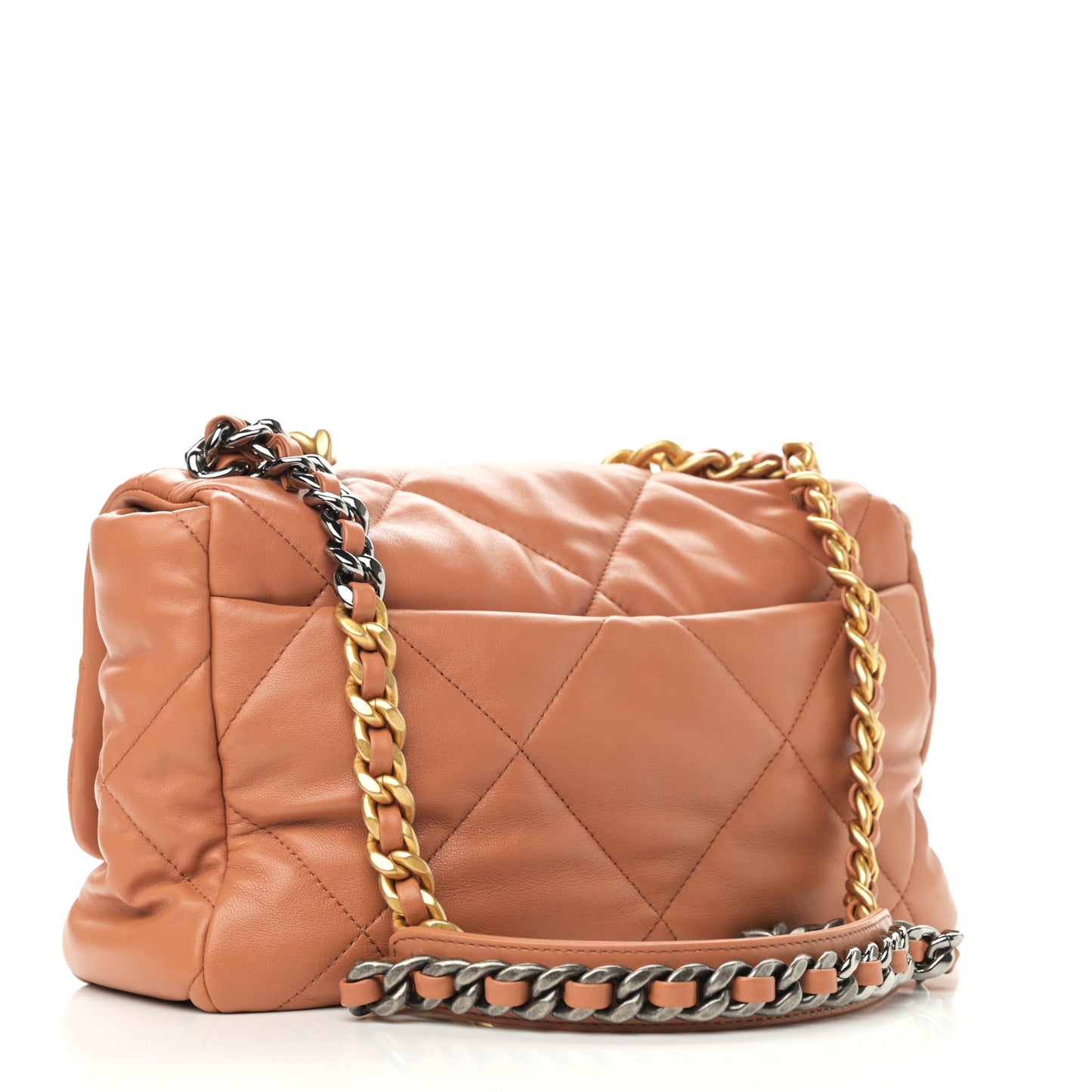 Lambskin Quilted Large Chanel 19 Flap Brown