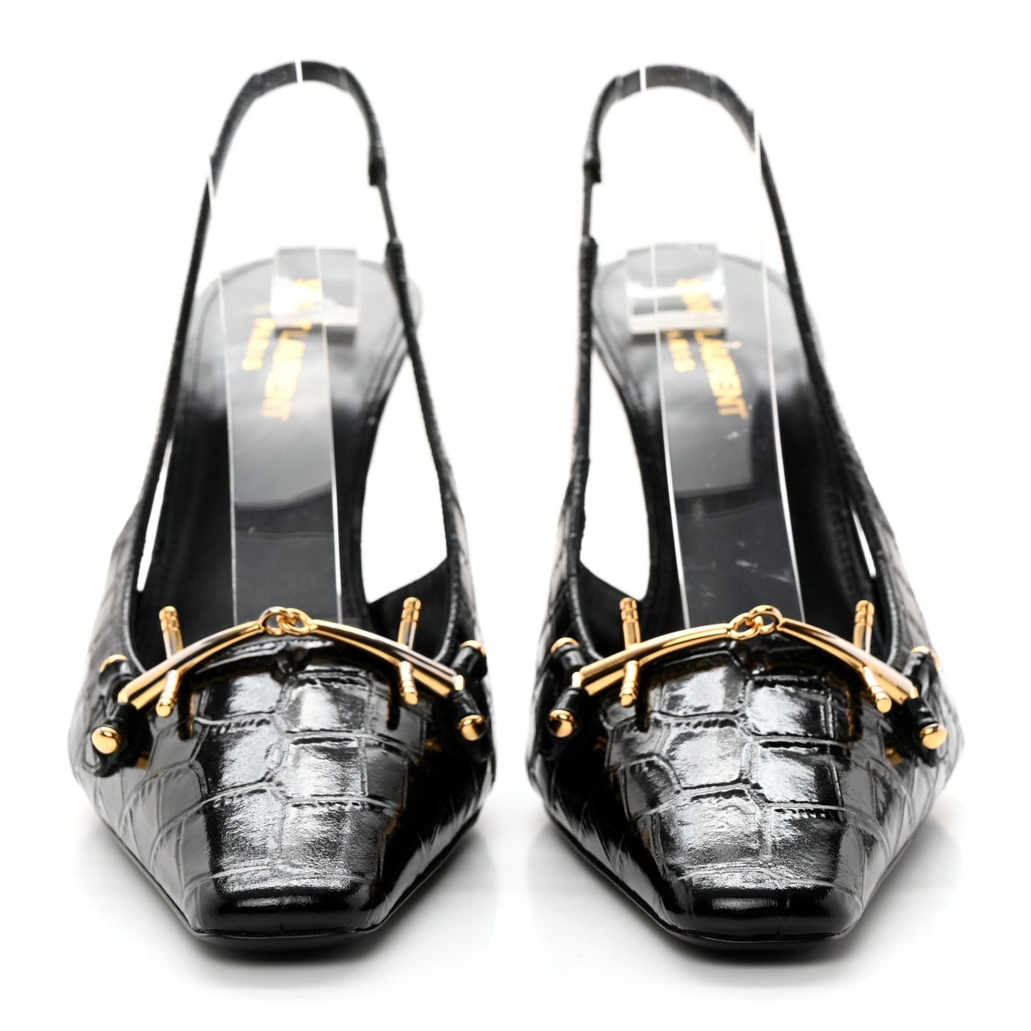 Calfskin Crocodile Embossed Slingback Tom 90 Pumps 37 Black