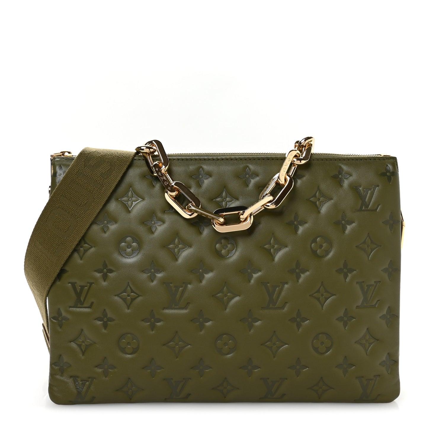Lambskin Embossed Monogram Coussin MM Khaki
