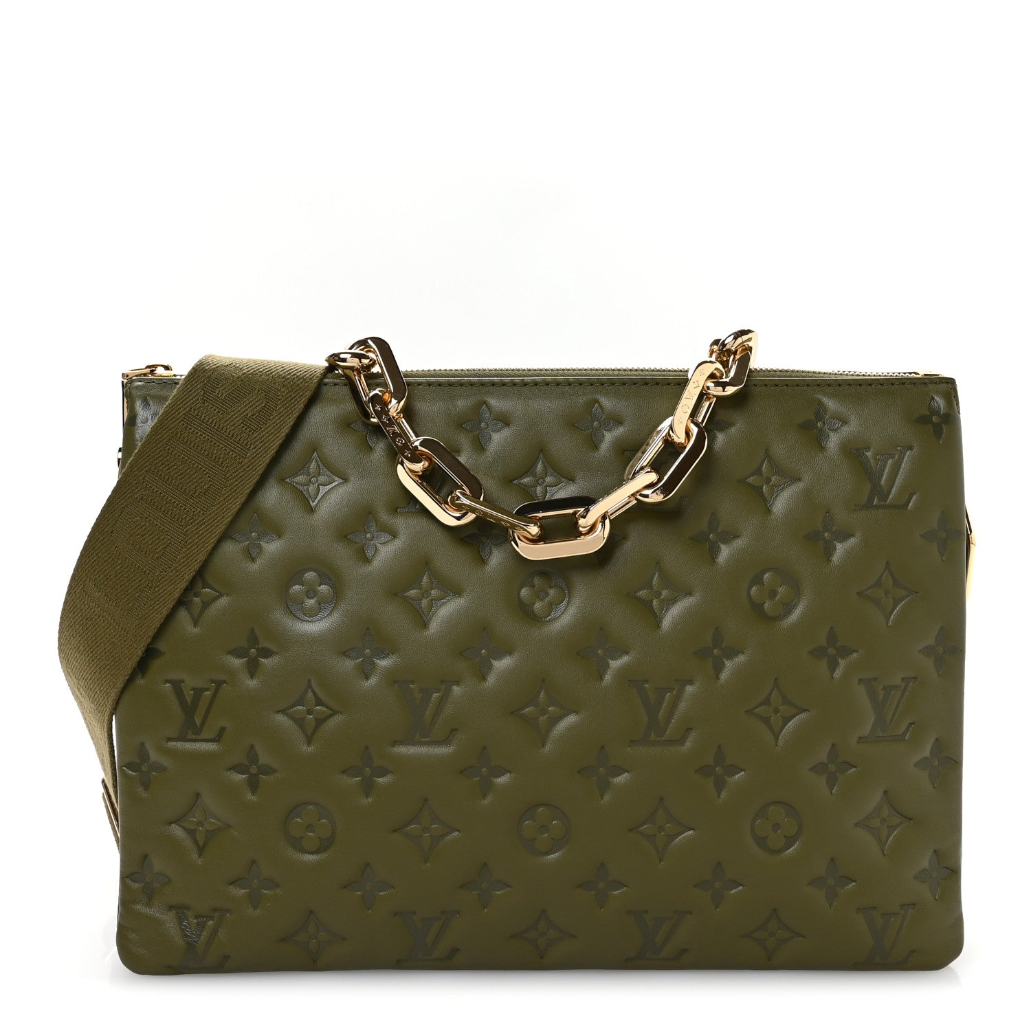 Louis Vuitton Lambskin Embossed Monogram Coussin MM Khaki 1 of 9