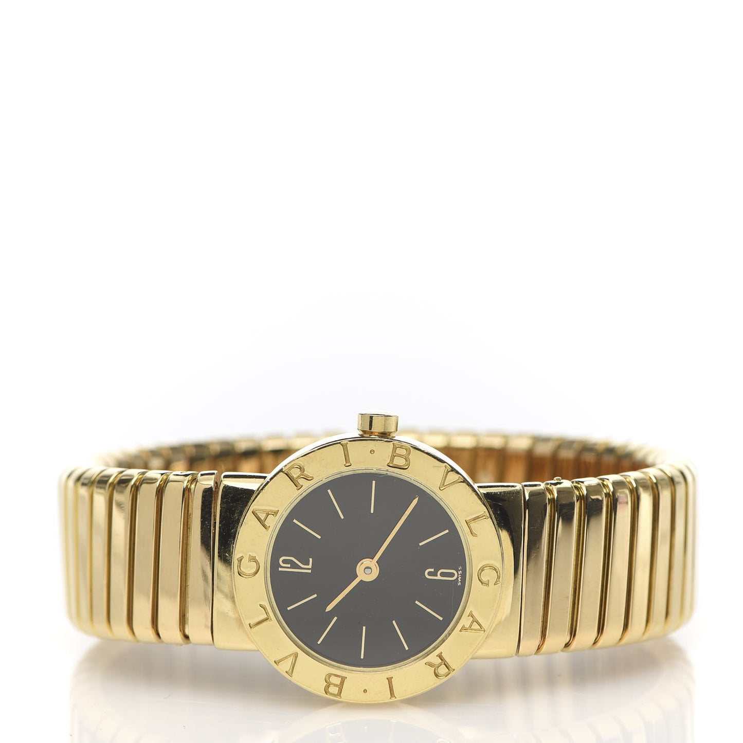18K Yellow Gold 23mm Tubogas Quartz Watch Black