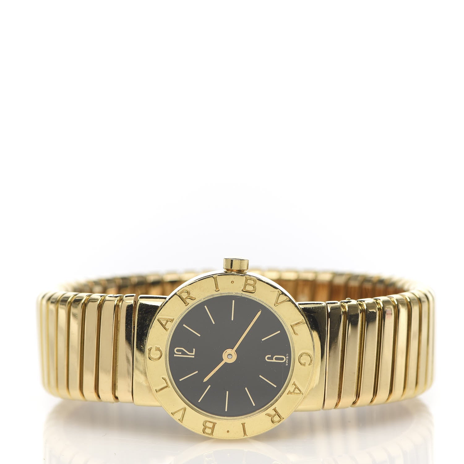 Bulgari 18K Yellow Gold 23mm Tubogas Quartz Watch Black 6 of 14