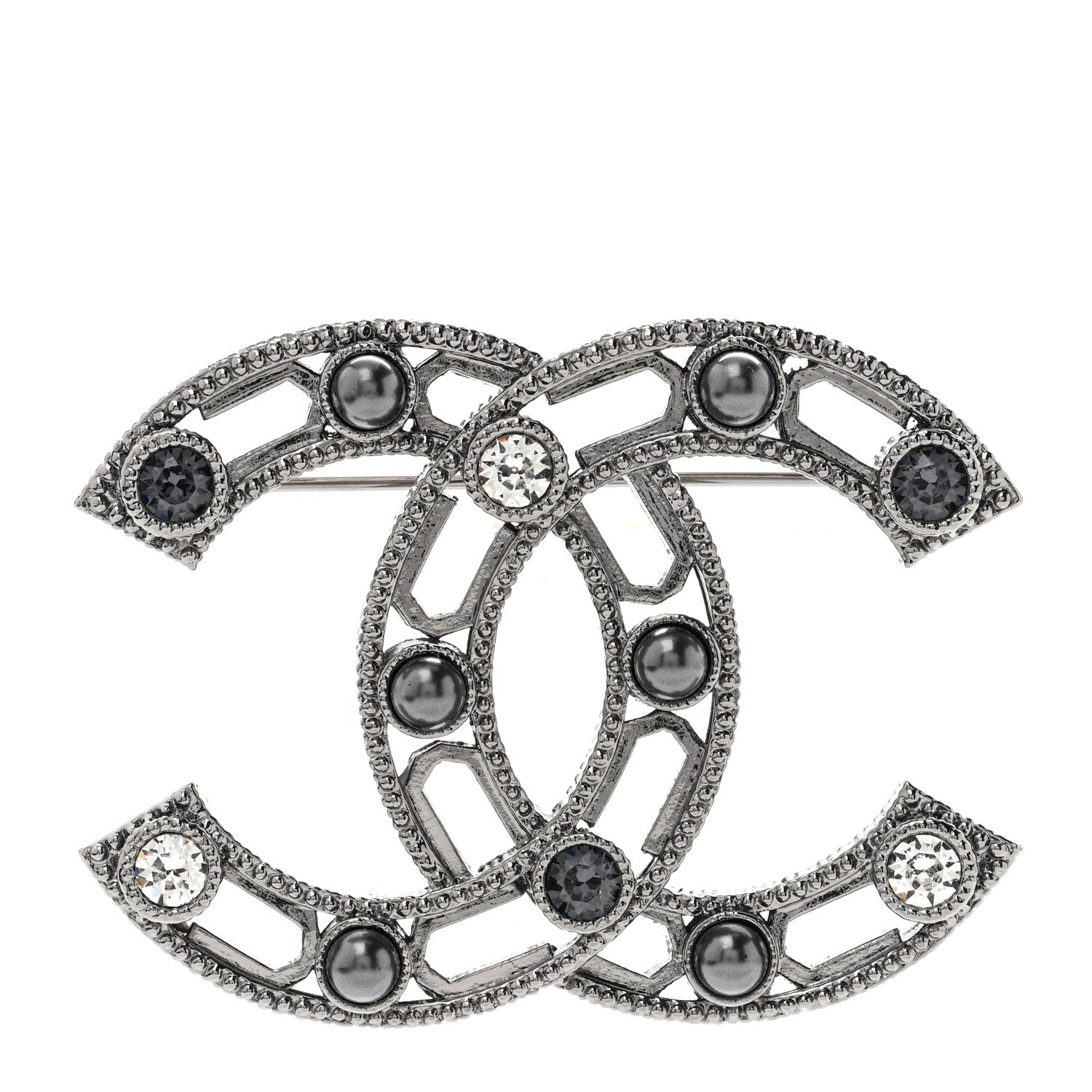 Chanel Ruthenium Crystal CC Brooch 1 of 5