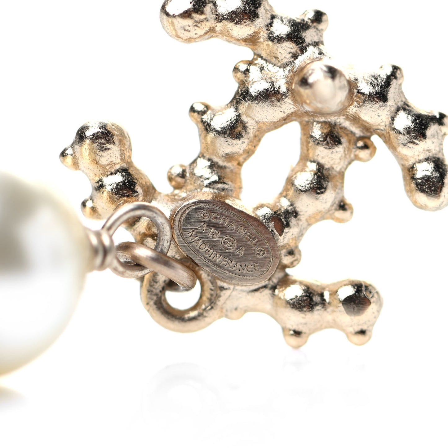 Pearl CC Chain Drop Earrings Gold