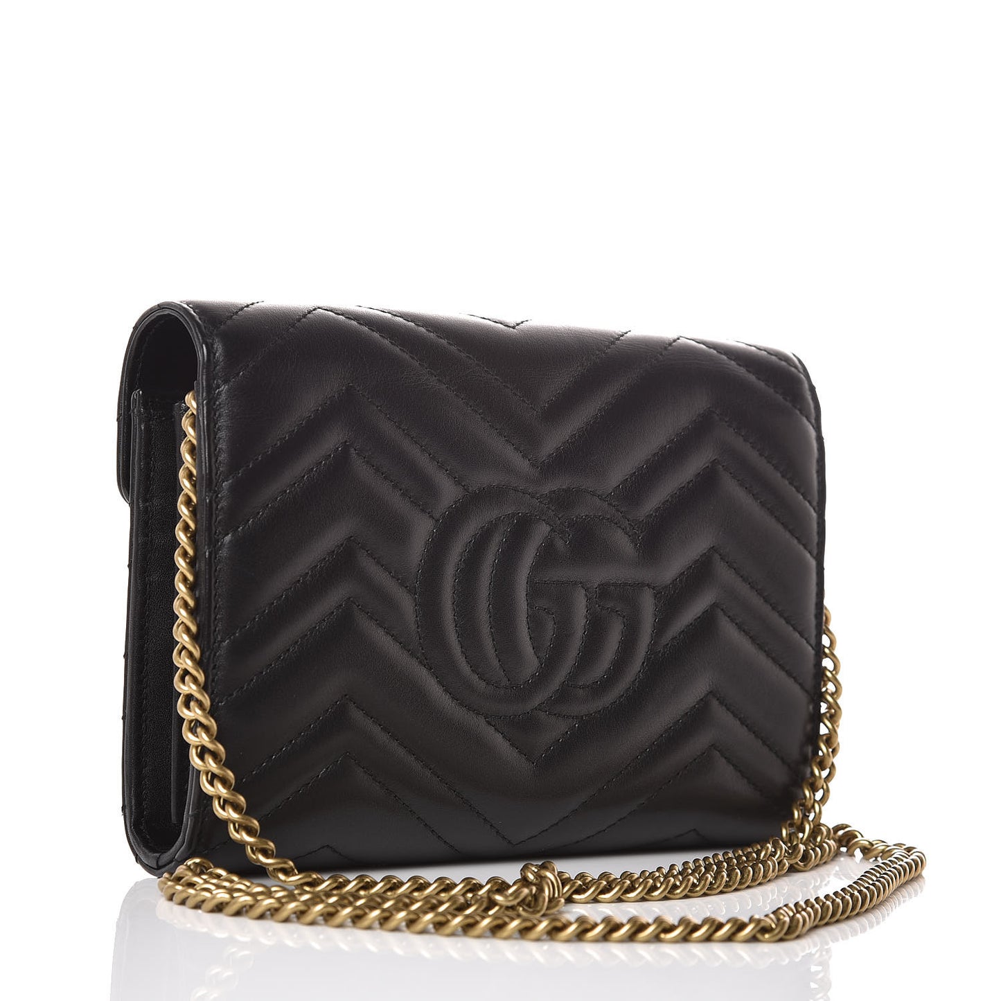 Calfskin Matelasse GG Marmont Chain Wallet Black