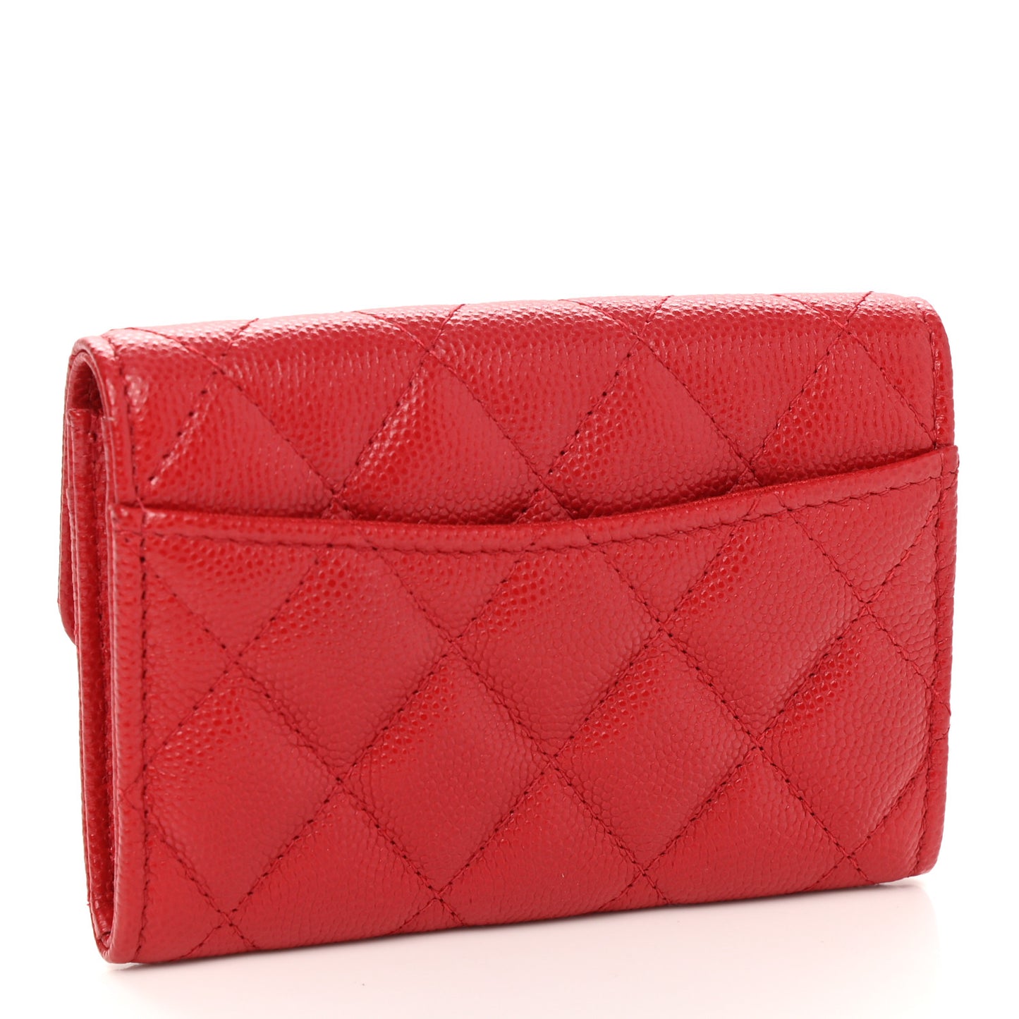 Caviar Quilted Flap Card Holder Wallet Red